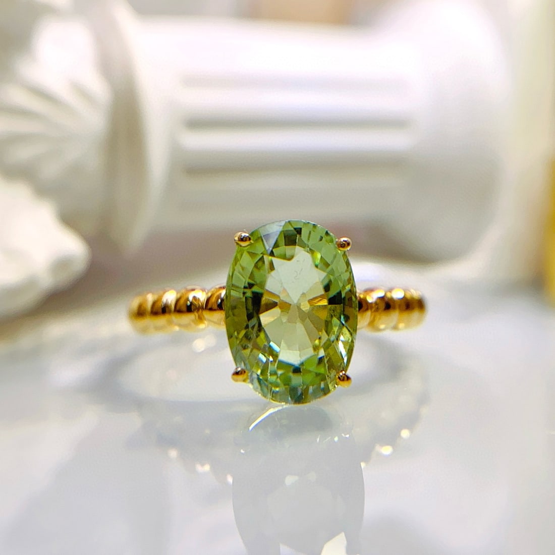 14k Gold 3.15 Ct Natural Tourmaline Ring: Ref:231157204 // gold content:14k gold // ring size:7. 25us // // main gemstone:tourmaline // shape:oval // carat weight:3. 15ct // color:green // treatment:natural // Condition: New Low Estimate: