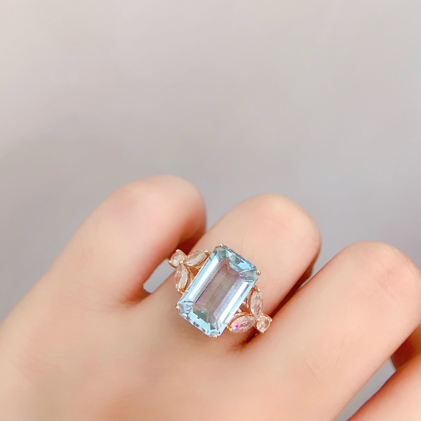 14k Gold 5.7 Ct Natural Aquamarine & Sapphire Ring - 5