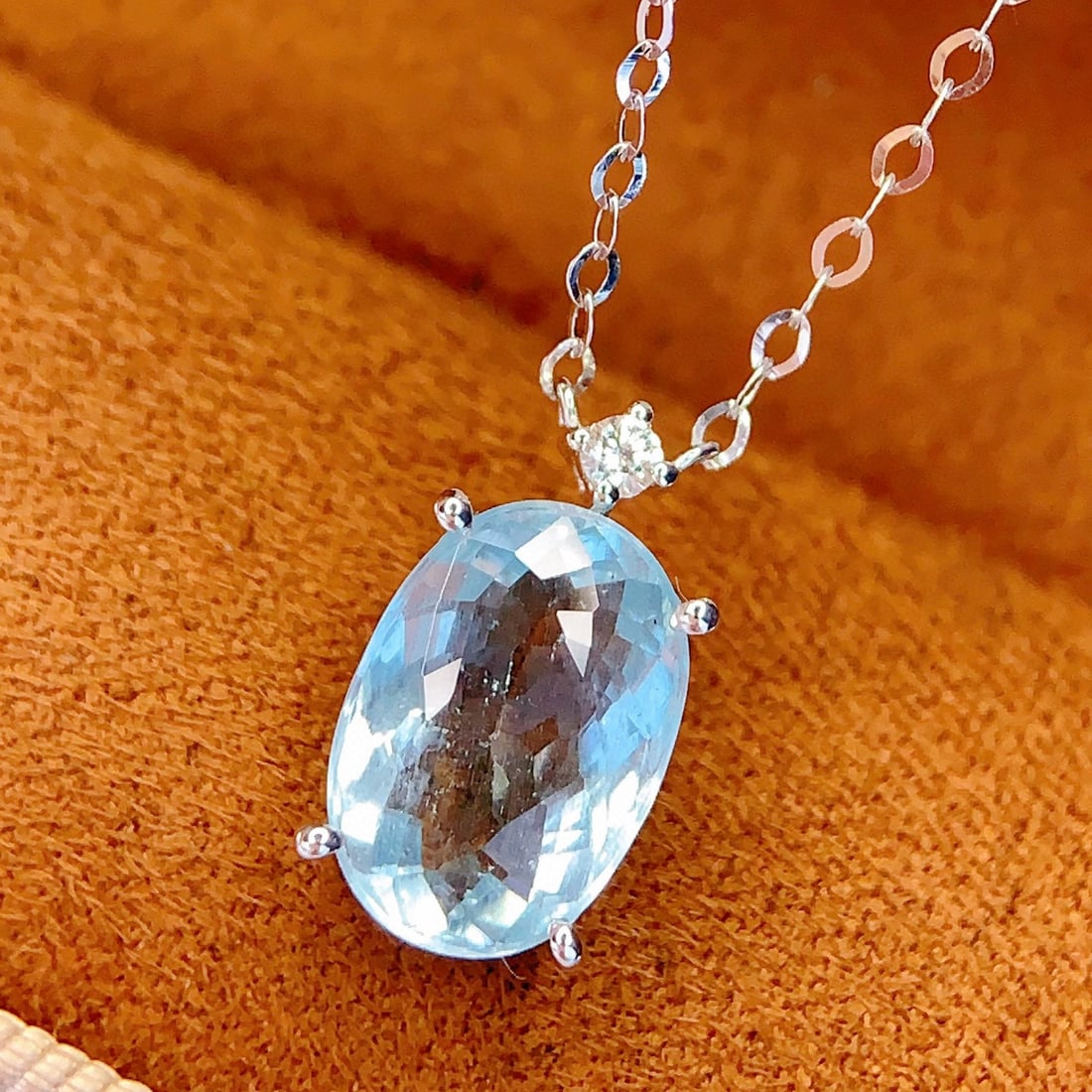 14k Gold 2.6 Ct Natural Aquamarine & Sapphire Necklace - 2