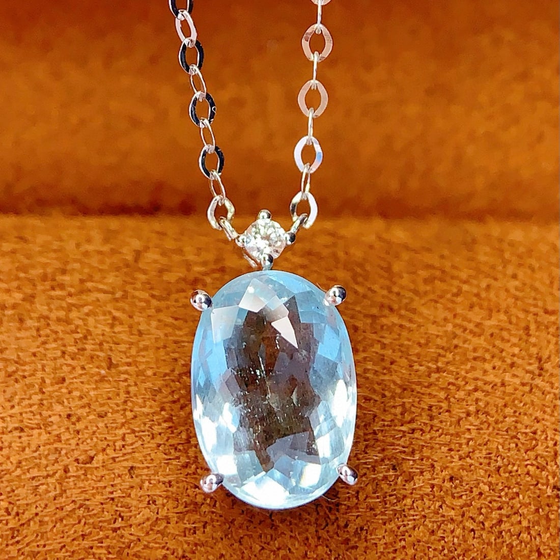14k Gold 2.6 Ct Natural Aquamarine & Sapphire Necklace - 3