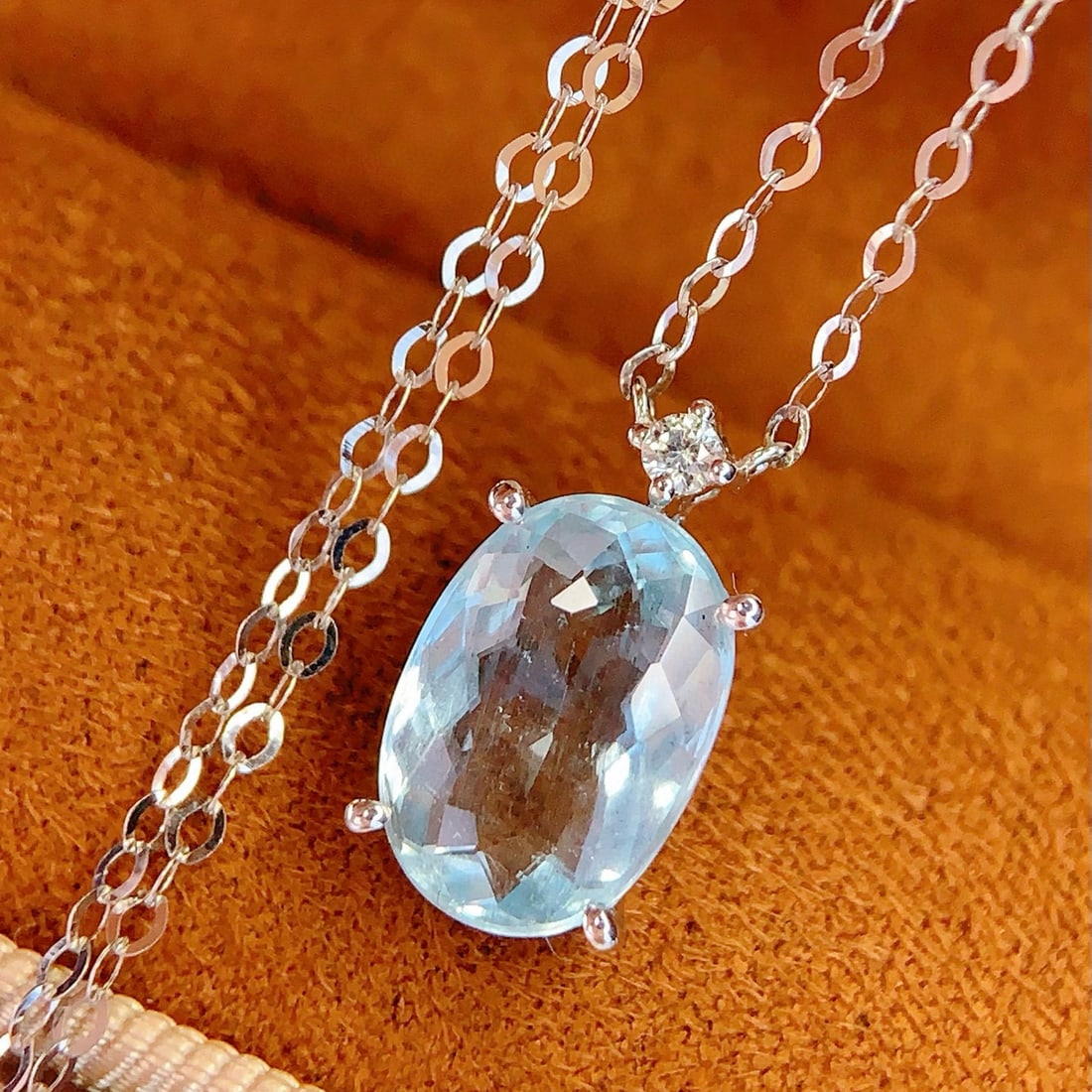 14k Gold 2.6 Ct Natural Aquamarine & Sapphire Necklace - 4
