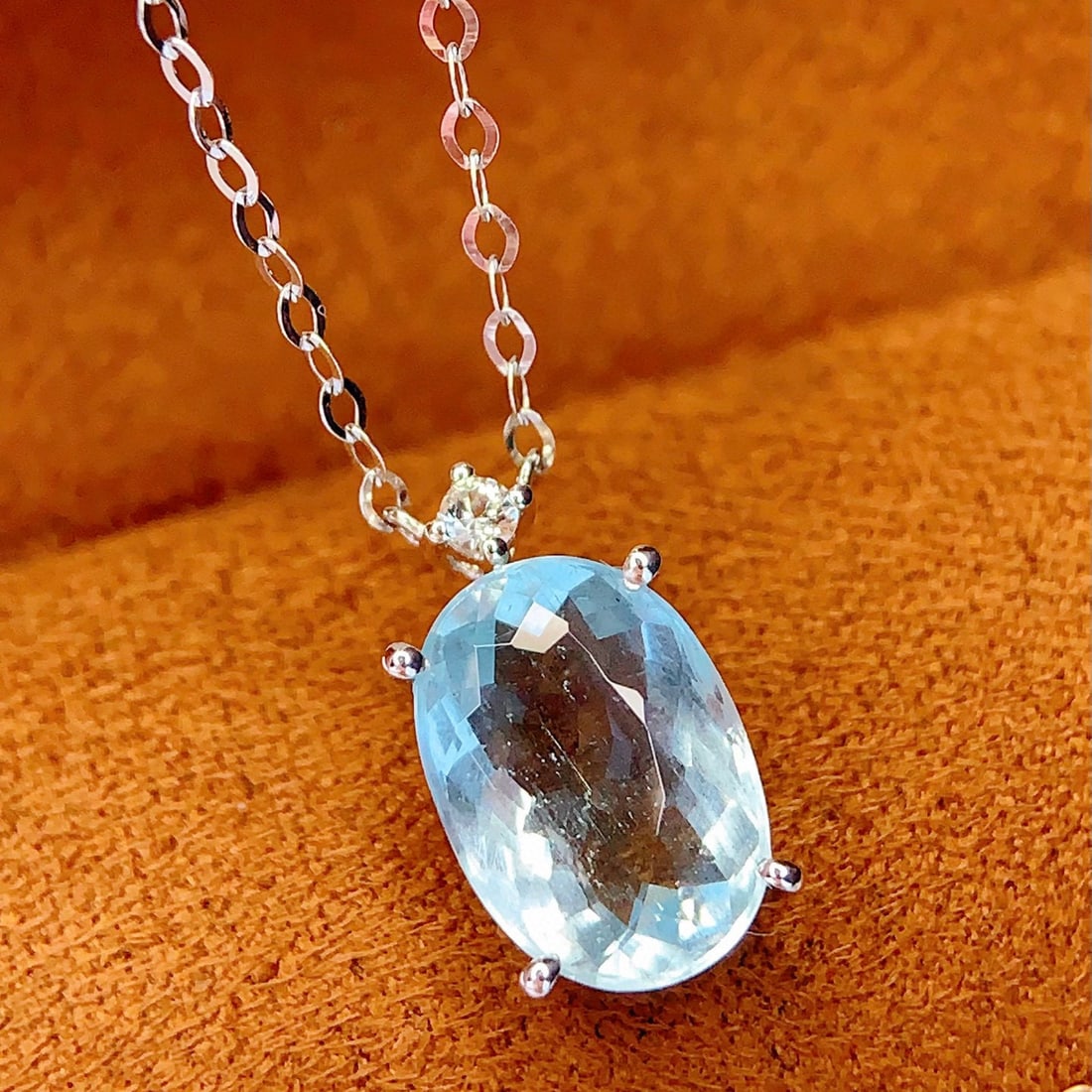 14k Gold 2.6 Ct Natural Aquamarine & Sapphire Necklace - 5