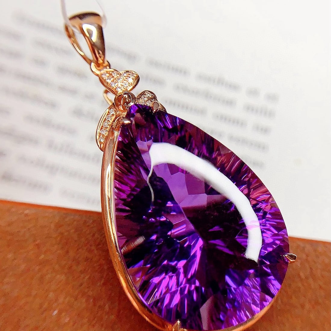 14k Gold 39.35 Ct Natural Amethyst & Diamond Pendant( Without Chain ) - 3
