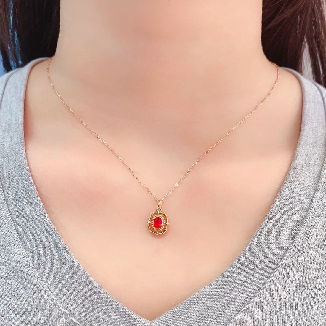 14k Gold 0.45 Ct Natural Ruby & Diamond Necklace - 4