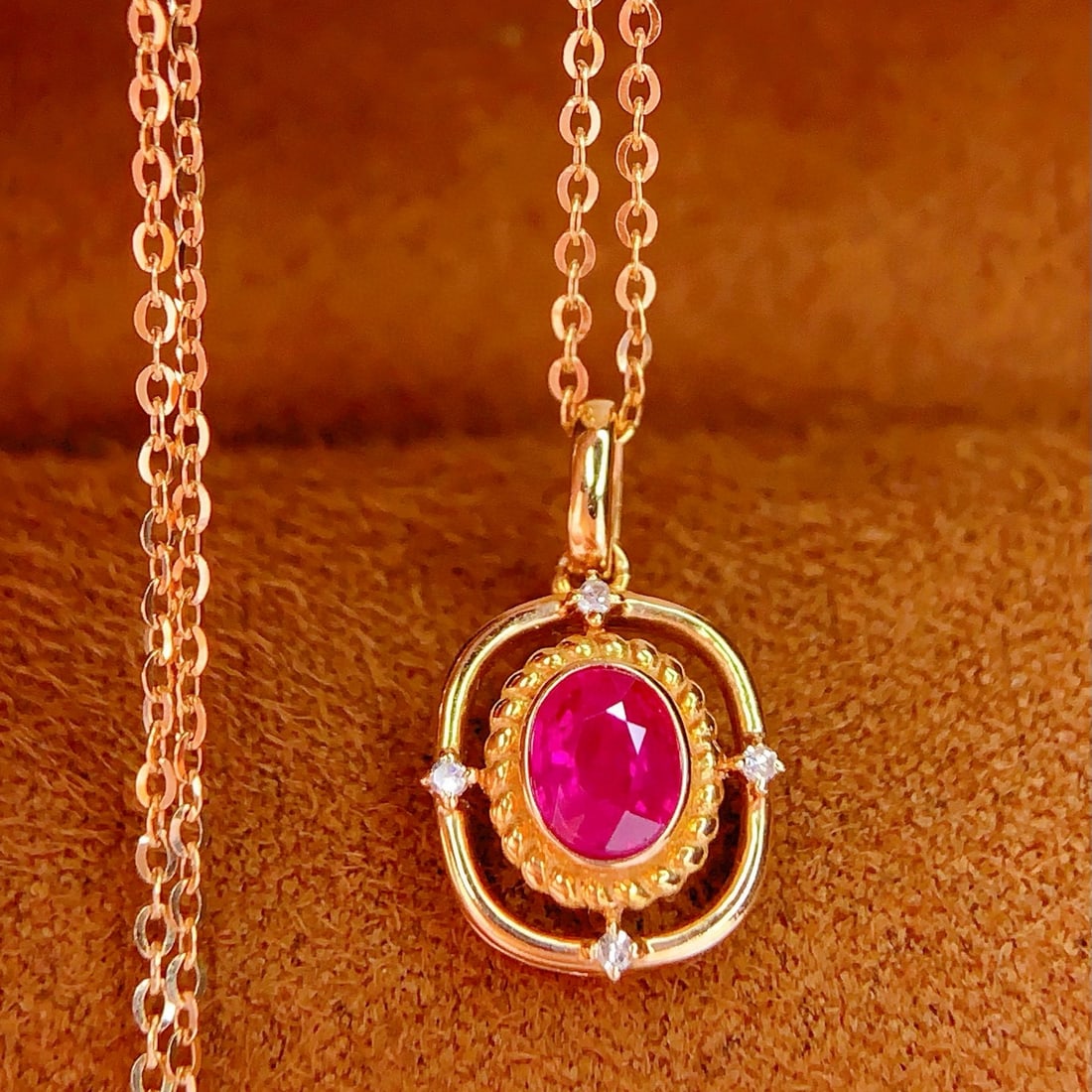 14k Gold 0.45 Ct Natural Ruby & Diamond Necklace - 5
