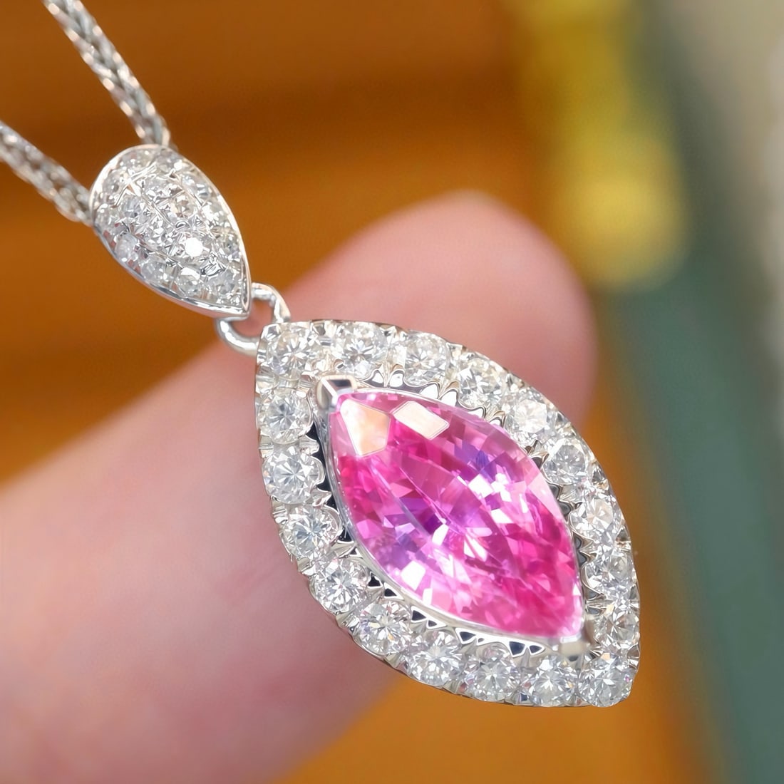 14k Gold 1.35 Ctw Natural Padparadscha Sapphire & Diamond Pendant( Without Chain ) - 2