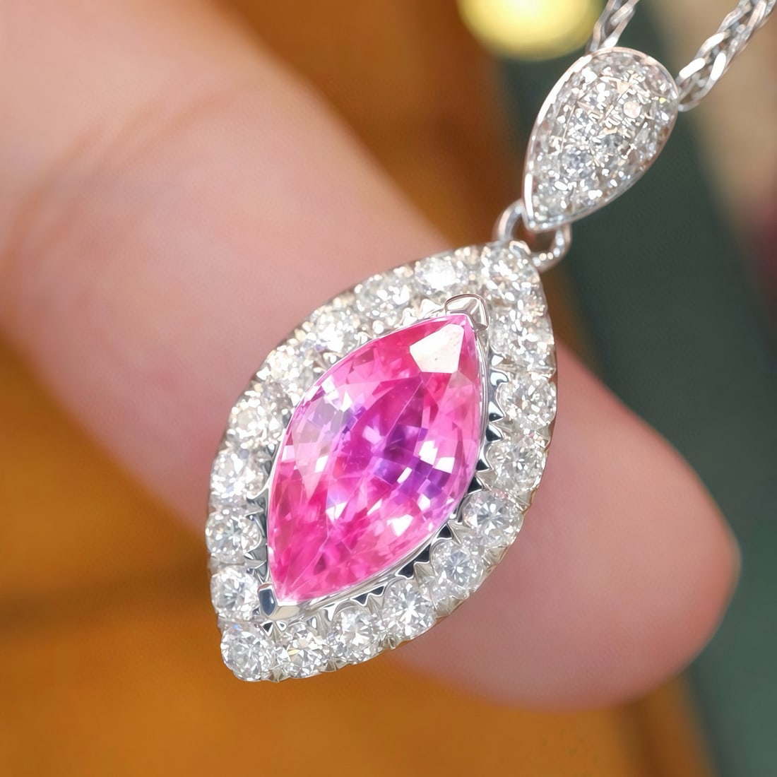 14k Gold 1.35 Ctw Natural Padparadscha Sapphire & Diamond Pendant( Without Chain ) - 3