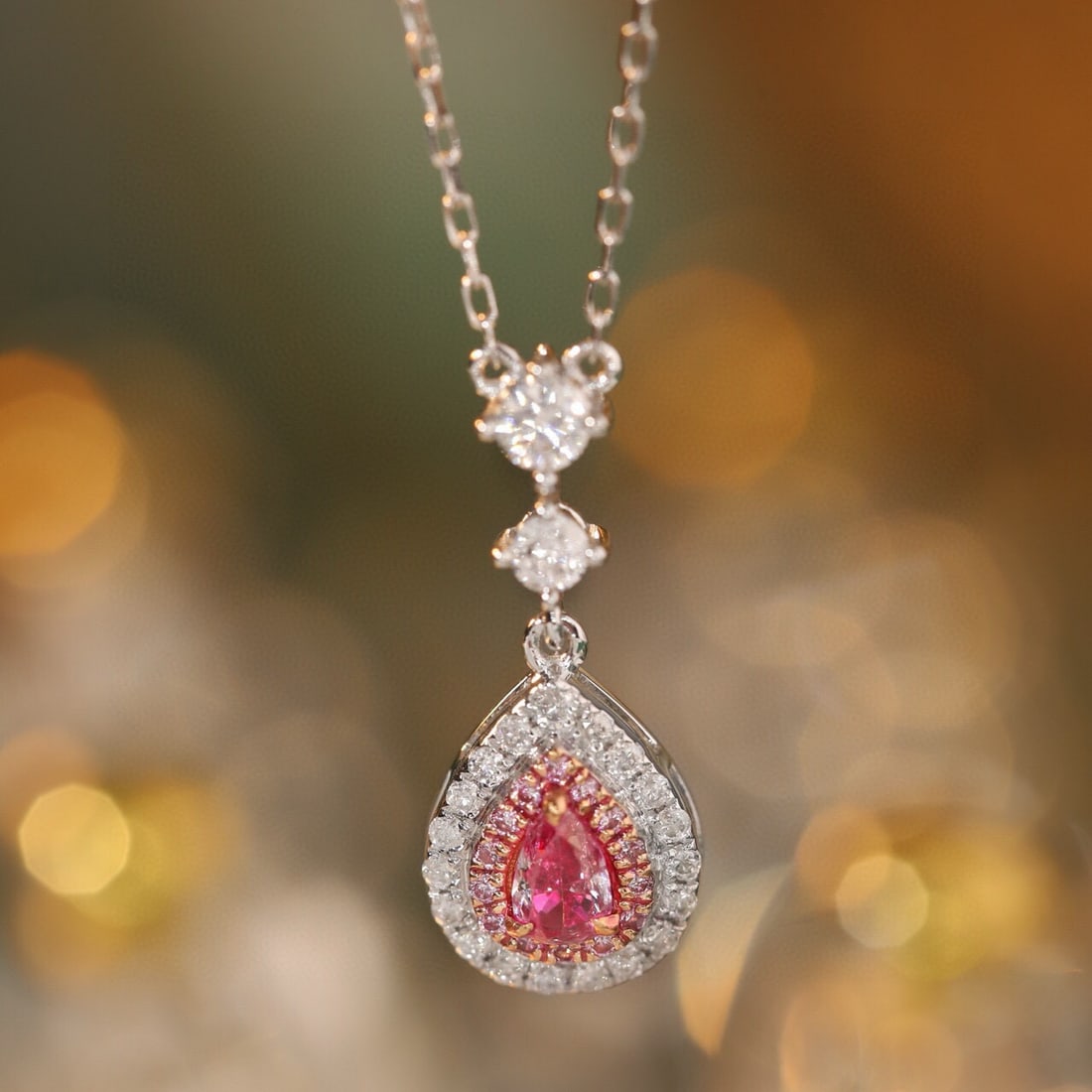 14k Gold 0.35 Ctw Natural Pink Diamond & Diamond Necklace - 7