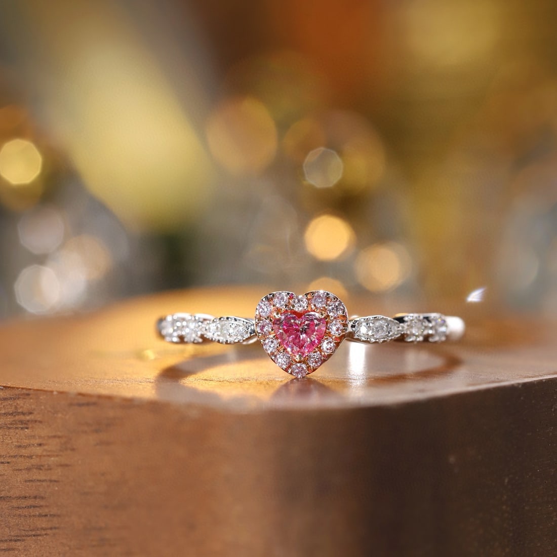 14k Gold 0.30 Ctw Natural Pink Diamond & Diamond Ring: Ref:231157238 // gold content:14k gold // ring size:7. 25us // // main gemstone:pink diamond // shape:heart // carat weight:0. 15ct // color:pink // treatment:natural // // adjacent gemstone 2 :