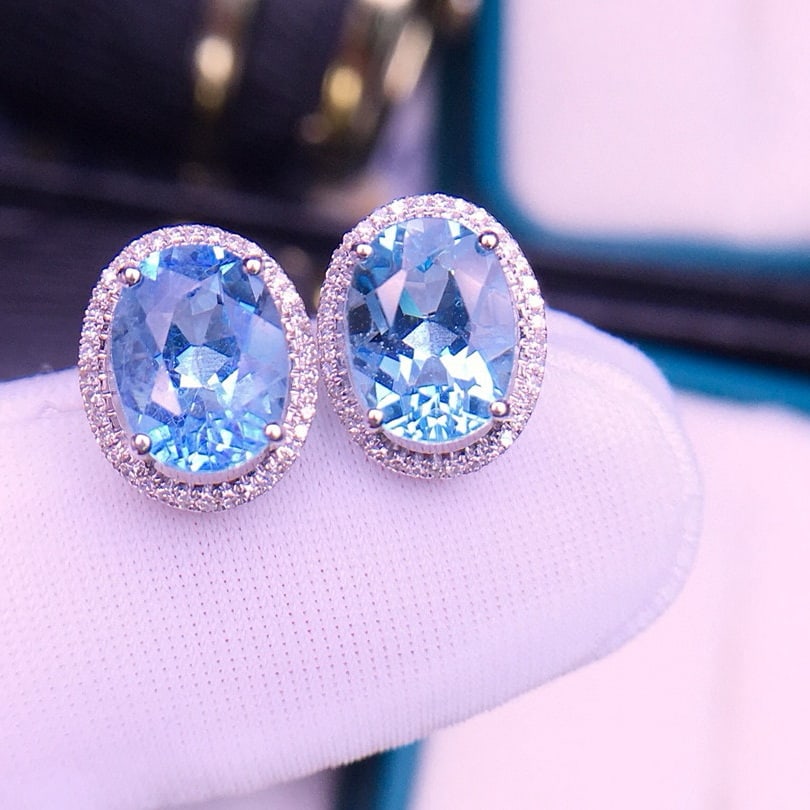 14k Gold 2.9 Ct Natural Aquamarine & Diamond Earrings - 3