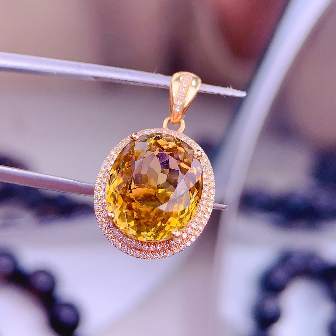 14k Gold 8.6 Ct Natural Tourmaline & Diamond Pendant( Without Chain ) - 3