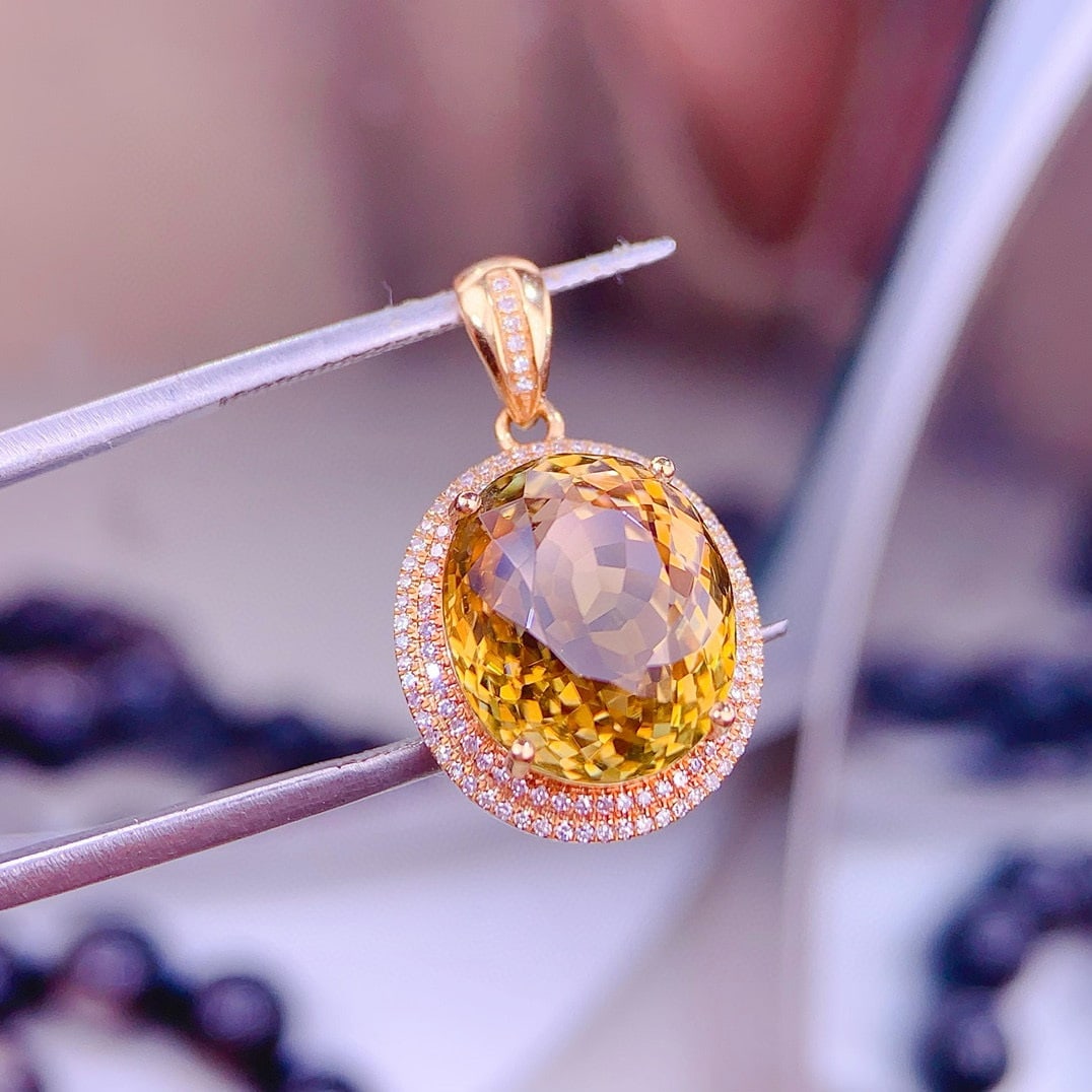 14k Gold 8.6 Ct Natural Tourmaline & Diamond Pendant( Without Chain ) - 4