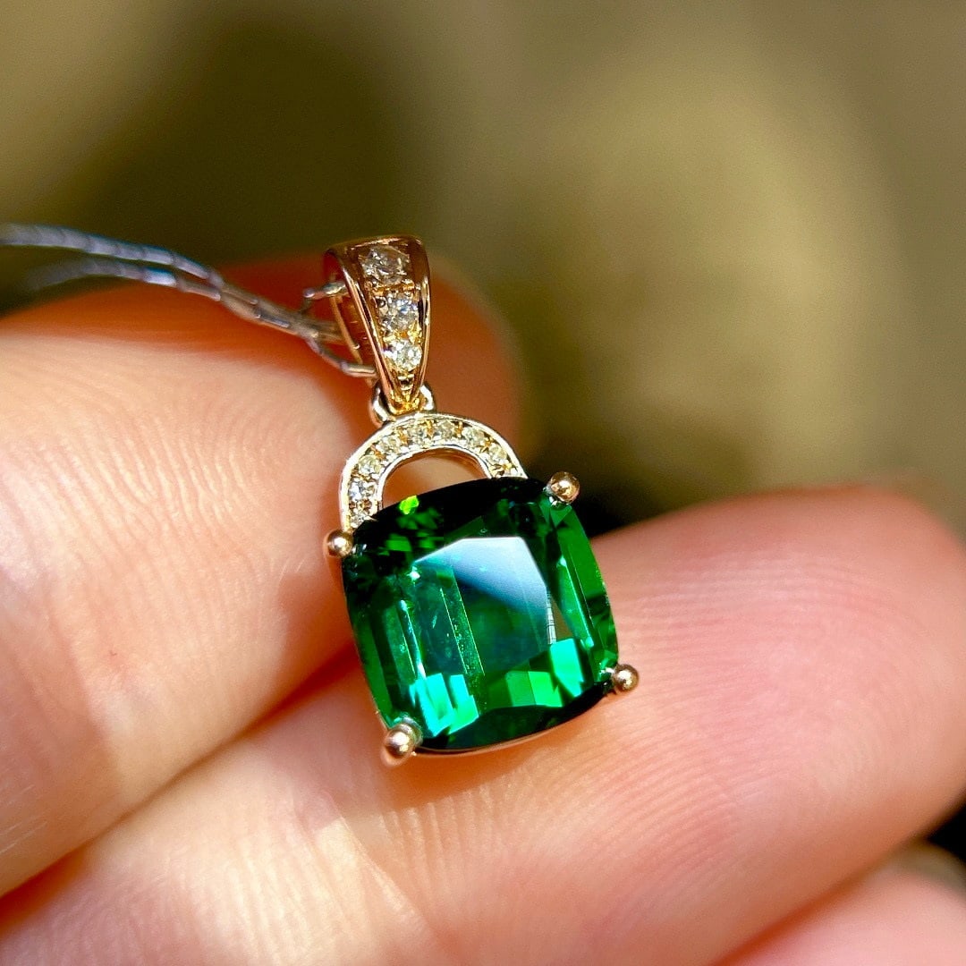 14k Gold 2.35 Ctw Natural Tourmaline & Diamond Pendant( Without Chain ) - 2