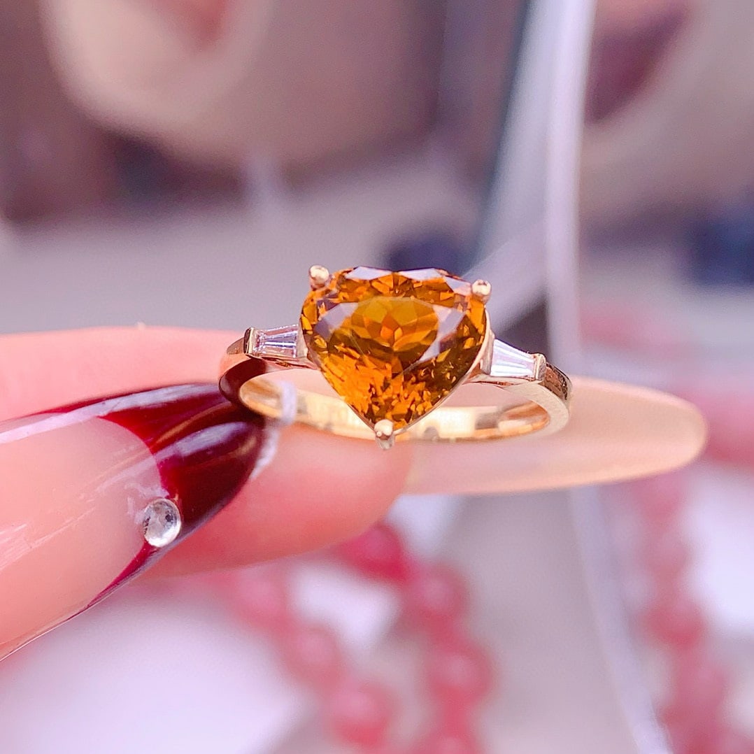 14k Gold 3.5 Ct Natural Tourmaline & Diamond Ring: Ref:231157257 // gold content:14k gold // ring size:7. 25us // // main gemstone:tourmaline // shape:heart // carat weight:3. 5ct // color:orange // treatment:natural // // adjacent gemstone 2 :