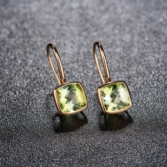 14k Gold 3.2 Ct Natural Peridot Earrings - 2
