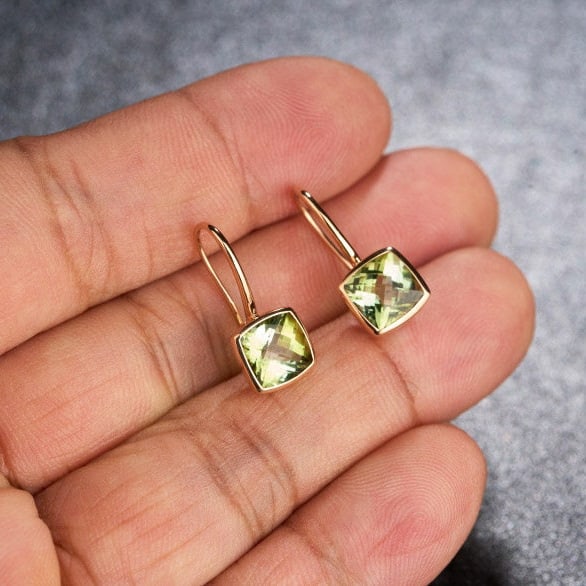 14k Gold 3.2 Ct Natural Peridot Earrings - 7