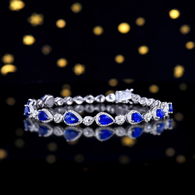 14k Gold 4.81 Ctw Natural Sapphire & Diamond Bracelet - 2