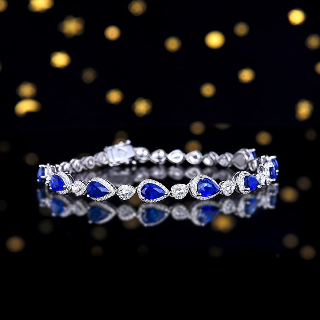 14k Gold 4.81 Ctw Natural Sapphire & Diamond Bracelet - 3