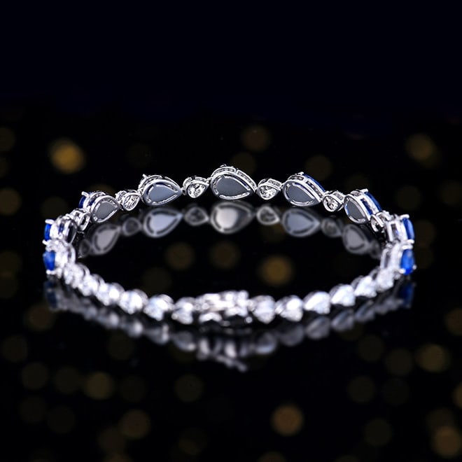 14k Gold 4.81 Ctw Natural Sapphire & Diamond Bracelet - 4