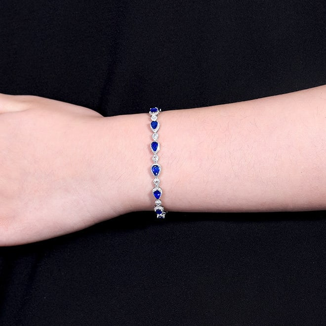 14k Gold 4.81 Ctw Natural Sapphire & Diamond Bracelet - 6