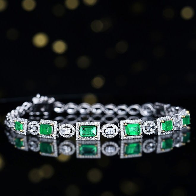 14k Gold 2.24 Ctw Natural Emerald & Diamond Bracelet - 3