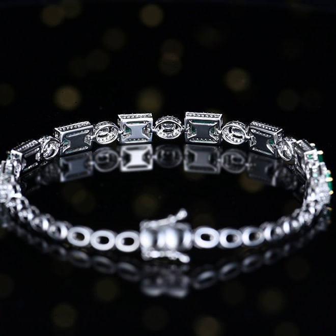 14k Gold 2.24 Ctw Natural Emerald & Diamond Bracelet - 5