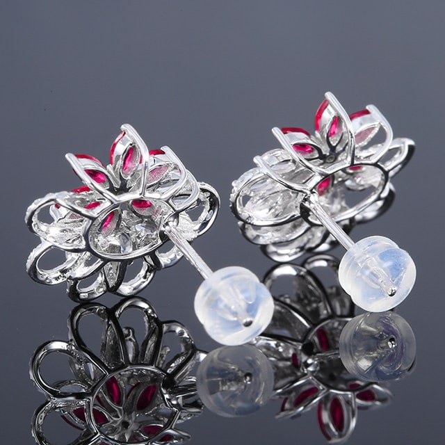 14k Gold 1.24 Ctw Natural Ruby & Diamond Earrings - 4