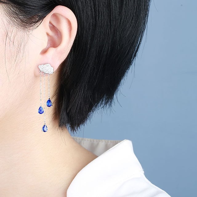 14k Gold 3.37 Ctw Natural Sapphire & Diamond Earrings - 5