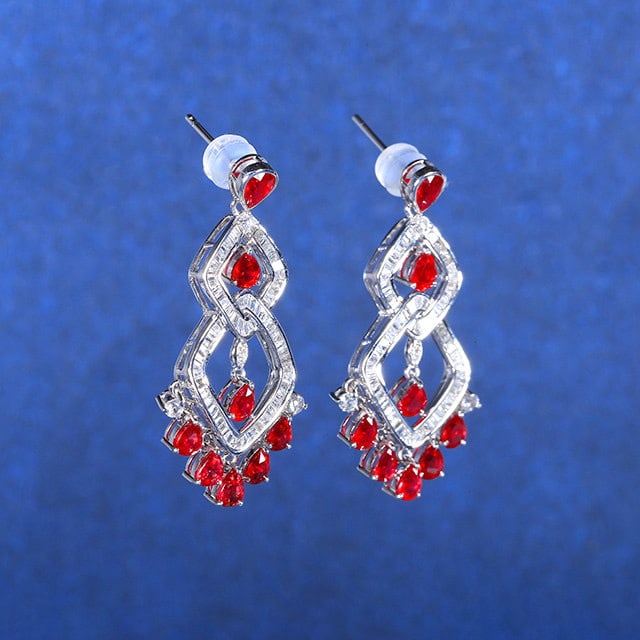 14k Gold 4.62 Ctw Natural Ruby & Diamond Earrings - 2