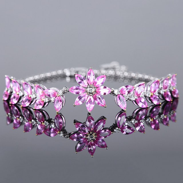14k Gold 5.61 Ctw Natural Sapphire & Diamond Bracelet: Ref:231158018 // gold content:14k gold // main gemstone:sapphire // shape:marquise // carat weight:5. 4ct // color:pink // treatment:natural // // adjacent gemstone 2 : diamond // number of stones:21