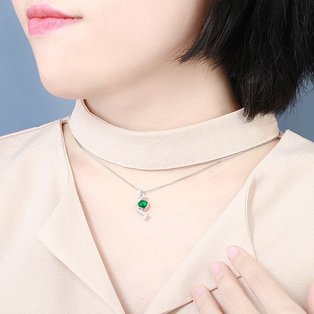14k Gold 1.33 Ctw Natural Emerald & Diamond Pendant( Without Chain ) - 5