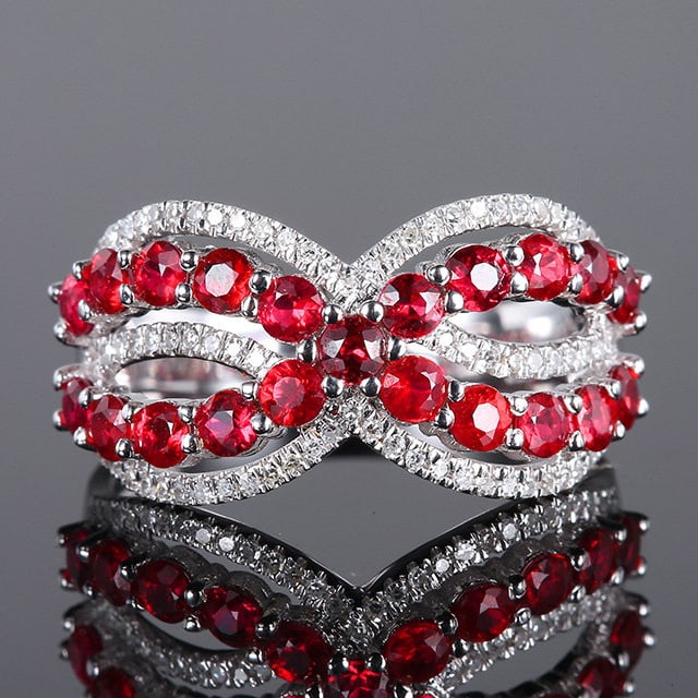 14k Gold 1.59 Ctw Natural Ruby & Diamond Ring: Ref:231158038 // gold content:14k gold // ring size:7. 25us // // main gemstone:ruby // shape:round // carat weight:1. 35ct // color:red // treatment:natural // cut grade:g // // adjacent gemstone 2