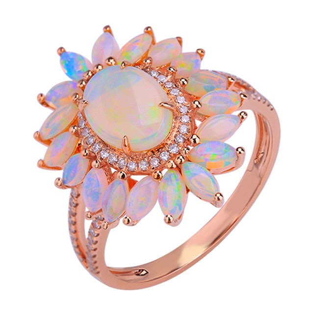 14k Gold 2.0 Ctw Natural Opal & Diamond Ring - 5