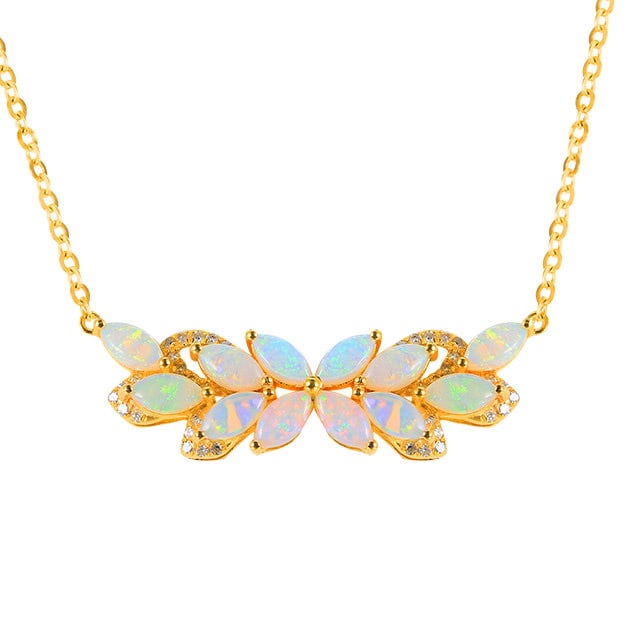 14k Gold 1.19 Ctw Natural Opal & Diamond Necklace - 5