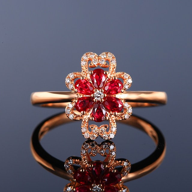 14k Gold 0.43 Ctw Natural Ruby & Diamond Ring: Ref:231158044 // gold content:14k gold // ring size:7. 25us // // main gemstone:ruby // shape:pear // carat weight:0. 34ct // color:red // treatment:natural // // adjacent gemstone 2 : diamond //