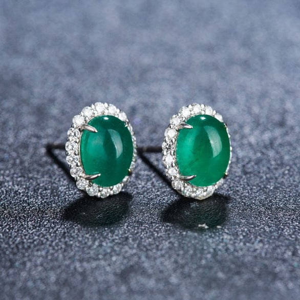 14k Gold 3.65 Ctw Natural Emerald & Diamond Earrings - 2