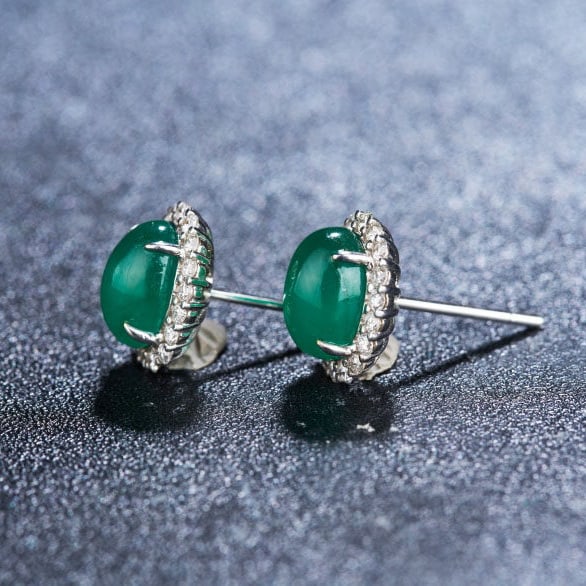14k Gold 3.65 Ctw Natural Emerald & Diamond Earrings - 4
