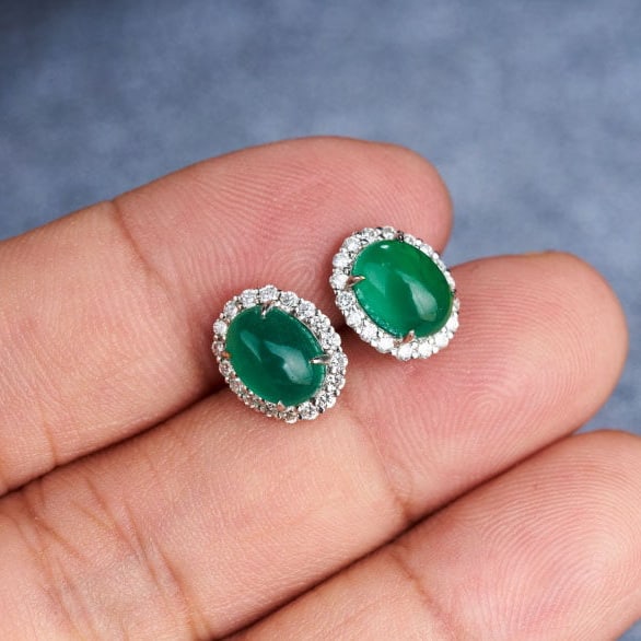 14k Gold 3.65 Ctw Natural Emerald & Diamond Earrings - 7