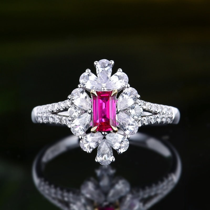 14k Gold 0.44 Ctw Natural Ruby & Diamond Ring: Ref:231158051 // gold content:14k gold // ring size:7. 25us // // main gemstone:ruby // shape:octagonal // carat weight:0. 3ct // color:red // treatment:natural // // adjacent gemstone 2 : diamond //