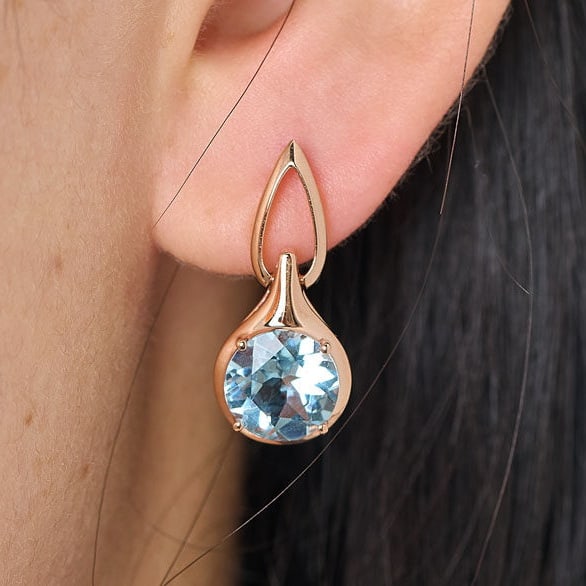 14k Gold 3.19 Ct Natural Aquamarine Earrings - 9