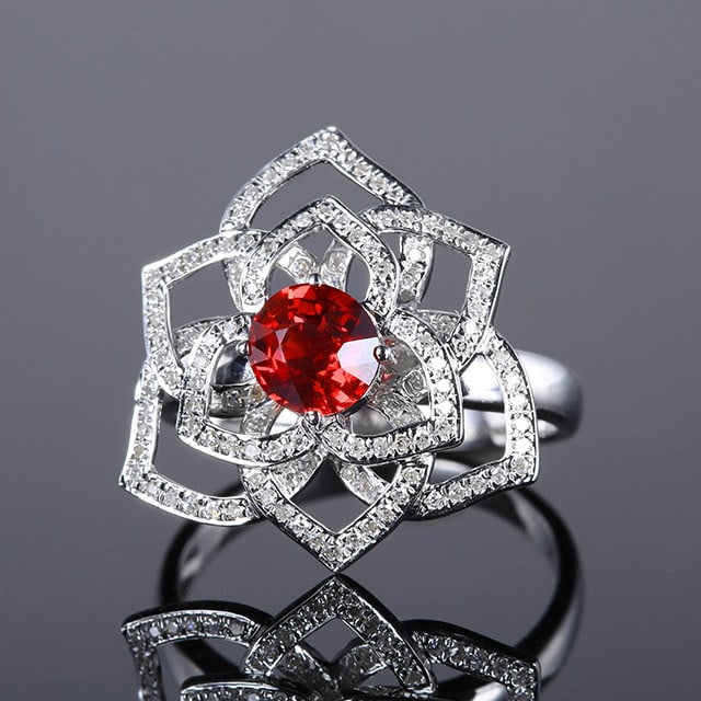 14k Gold 1.35 Ctw Natural Ruby & Diamond & Flowers Ring - 2