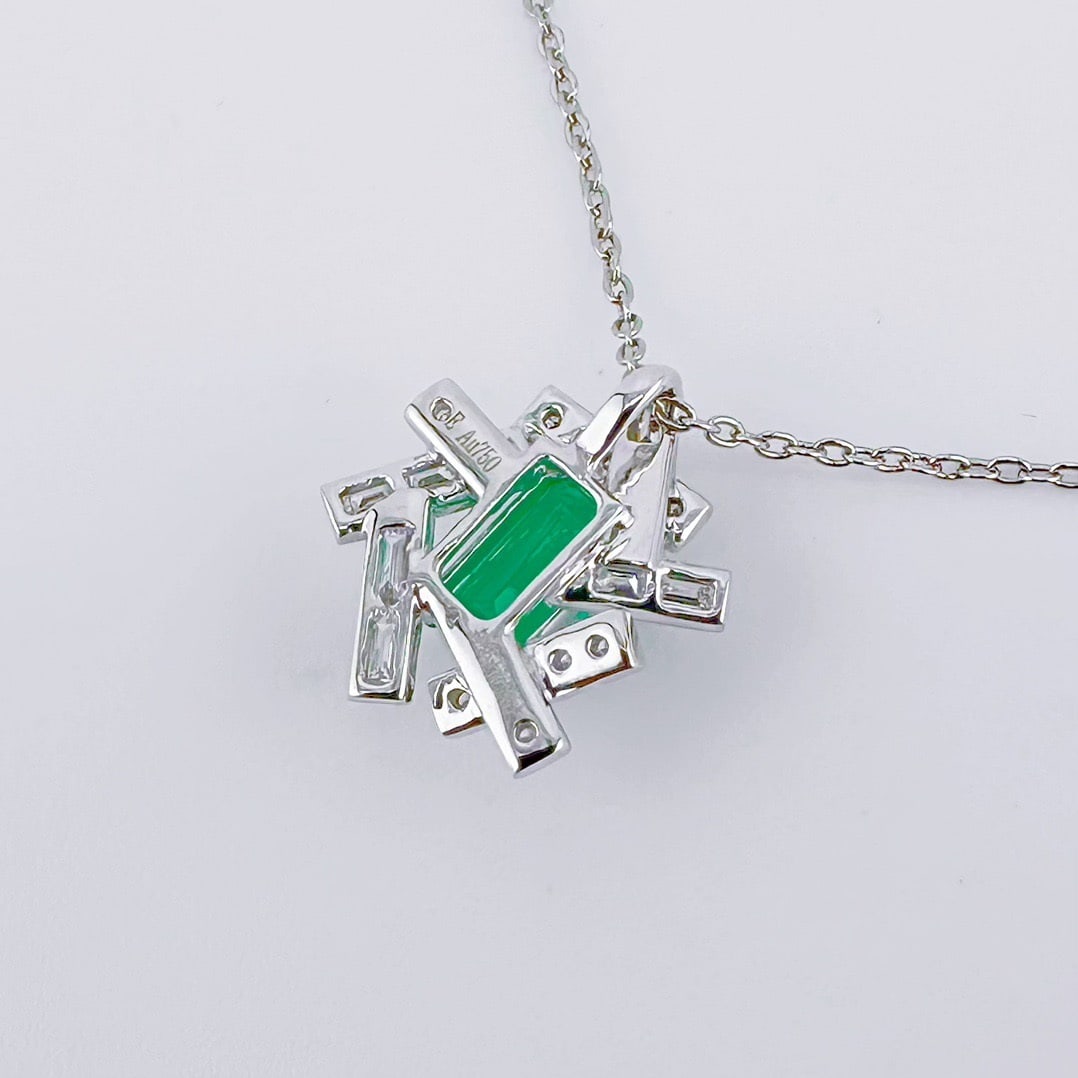 14k Gold 1.36 Ctw Natural Emerald & Diamond Pendant( Without Chain ) - 3