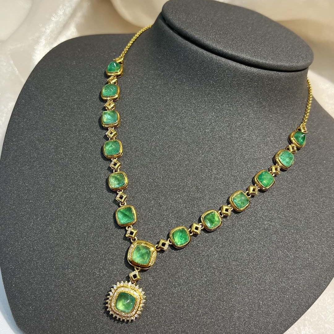 14k Gold 10.36 Ct Natural Emerald & Diamond Necklace - 2