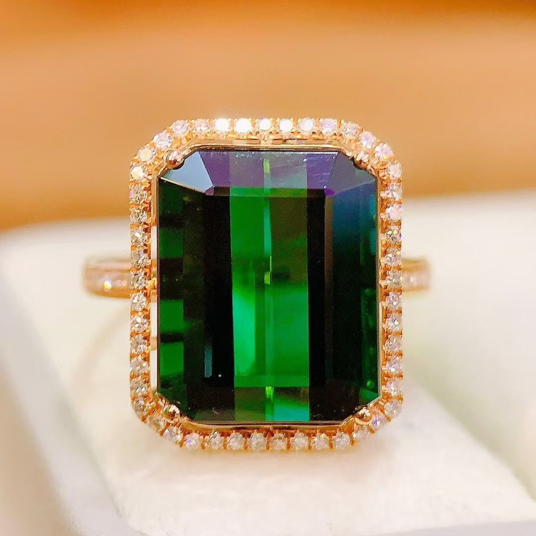 14k Gold 11.62 Ctw Natural Tourmaline & Diamond Ring - 2