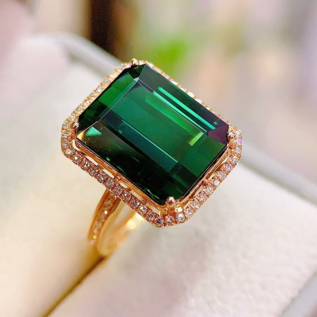 14k Gold 11.62 Ctw Natural Tourmaline & Diamond Ring - 3