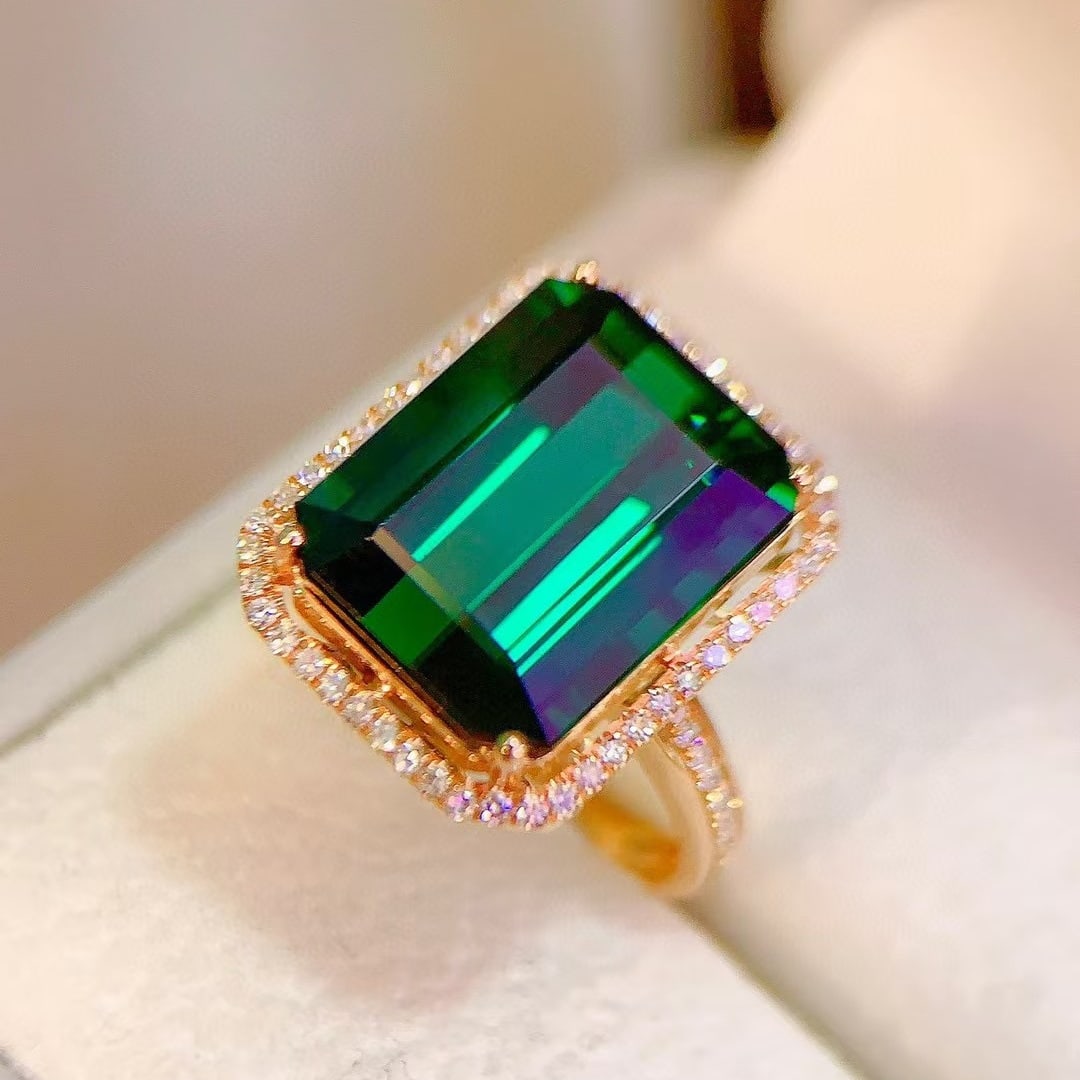 14k Gold 11.62 Ctw Natural Tourmaline & Diamond Ring - 4