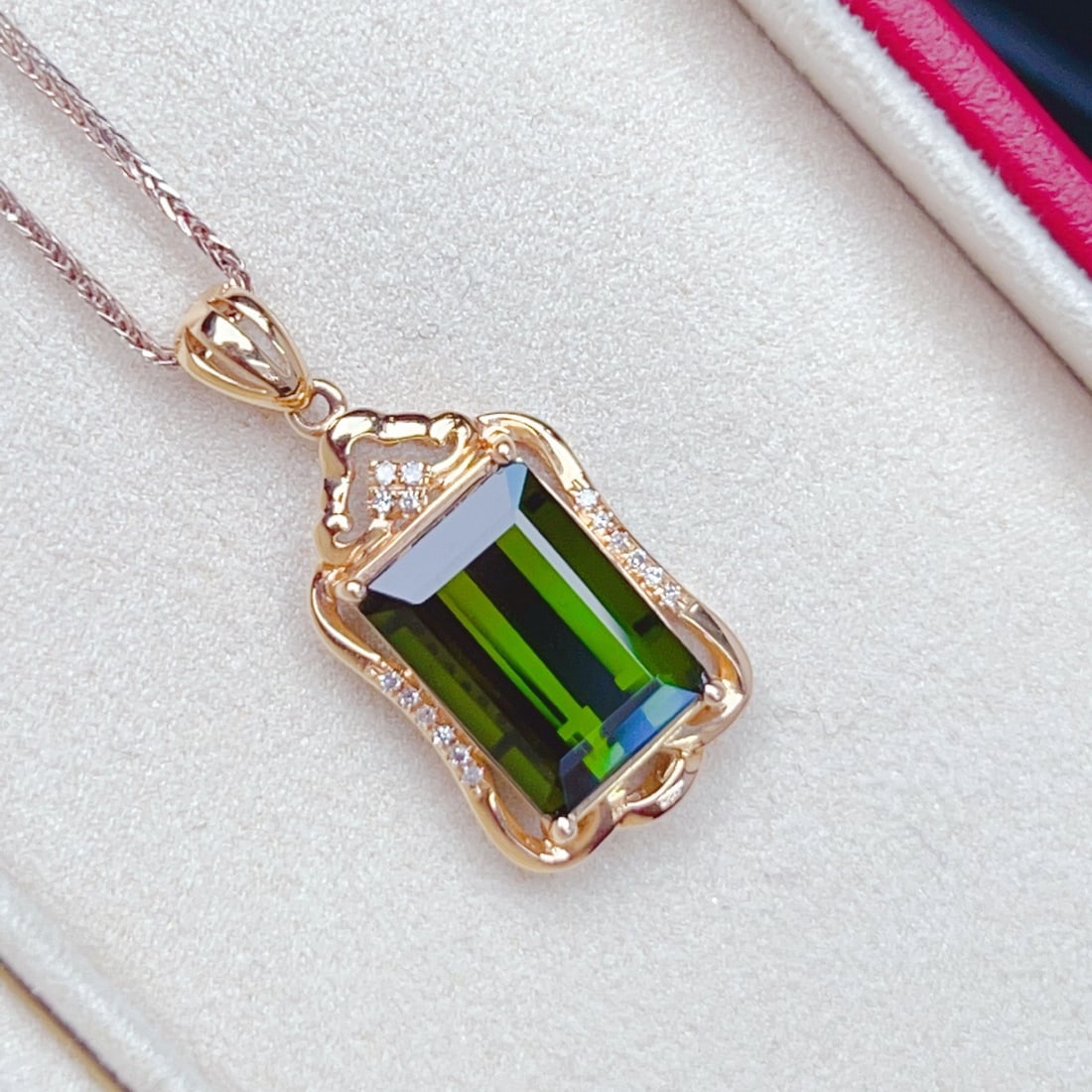 14k Gold 4.05 Ctw Natural Tourmaline & Diamond Pendant( Without Chain ) - 5