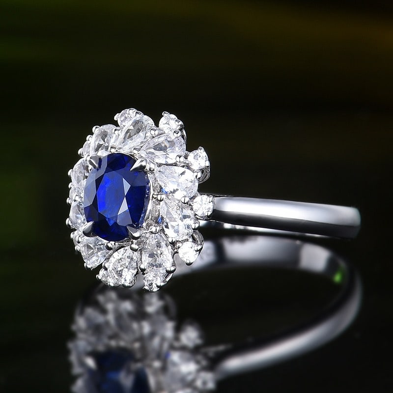 14k Gold 0.84 Ct Natural Sapphire & Sapphire Ring - 2