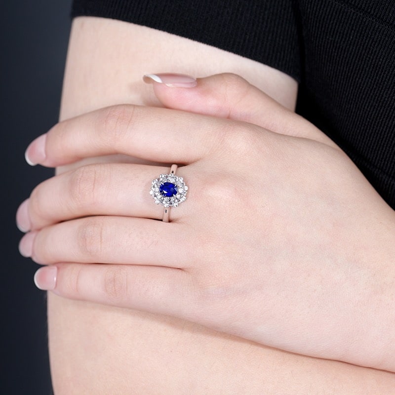 14k Gold 0.84 Ct Natural Sapphire & Sapphire Ring - 8