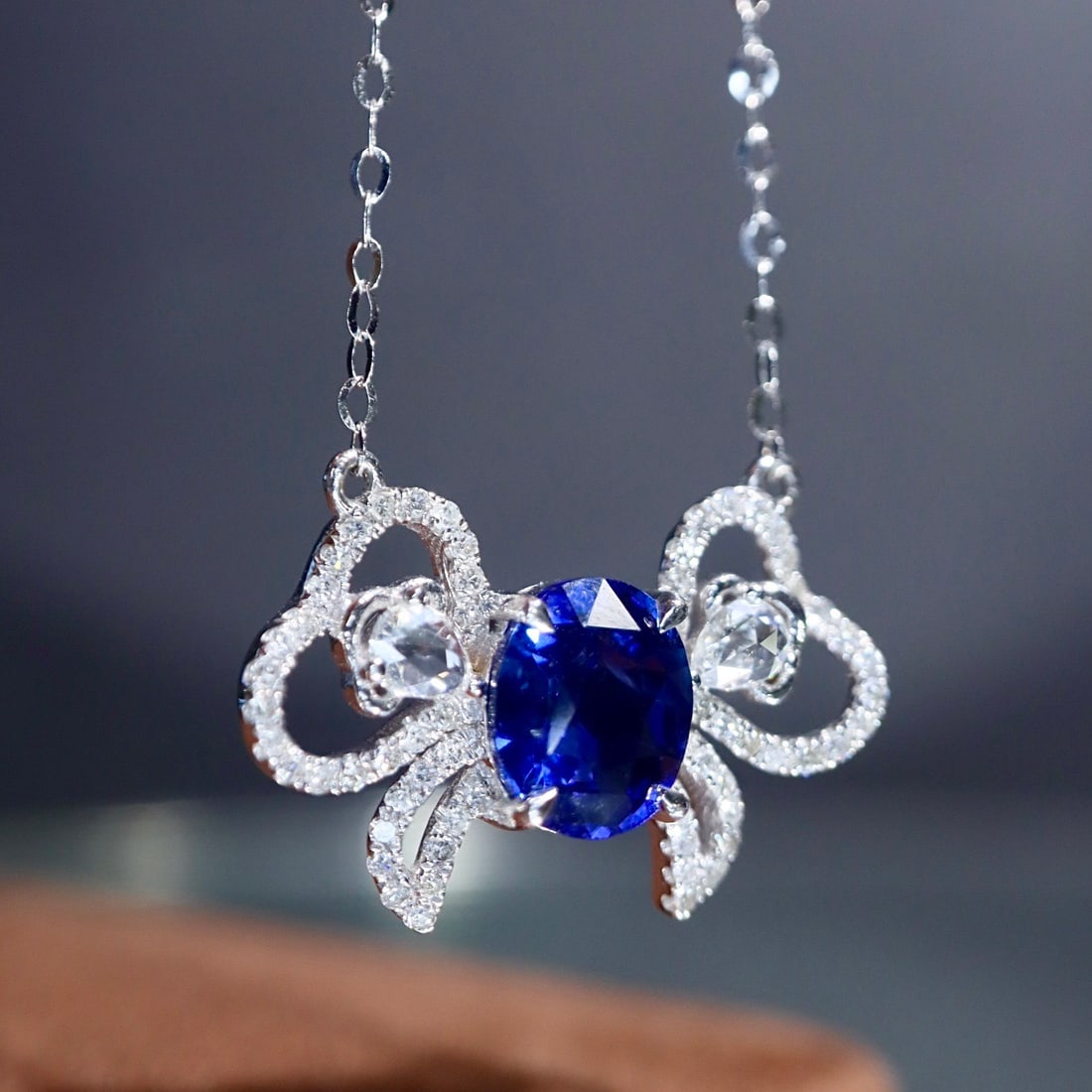14k Gold 1.76 Ctw Natural Sapphire & Diamond Necklace - 2